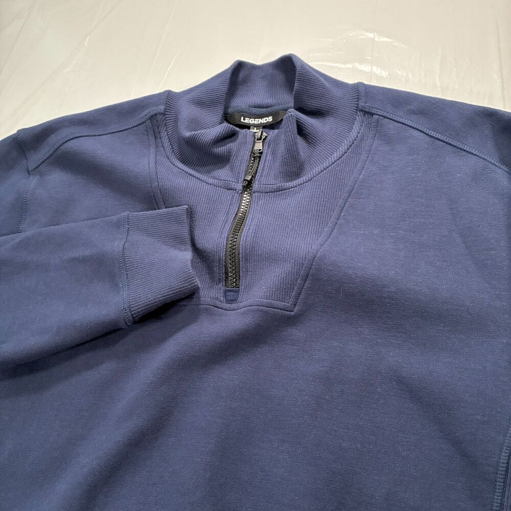 Legends Highland 1/4 Zip Pullover Mens Large Blue Fleece Sweater Stretch EUC
